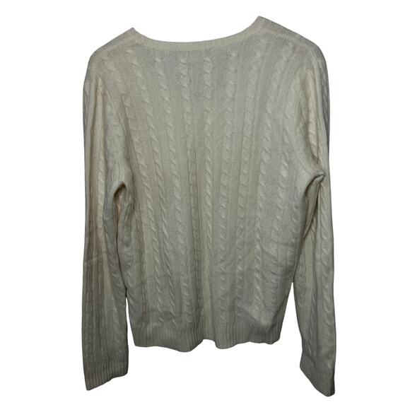 VTG Lauren Ralph Lauren Sweater Cream Cashmere V Neck Cable Knit Old Money XL - Picture 4 of 7